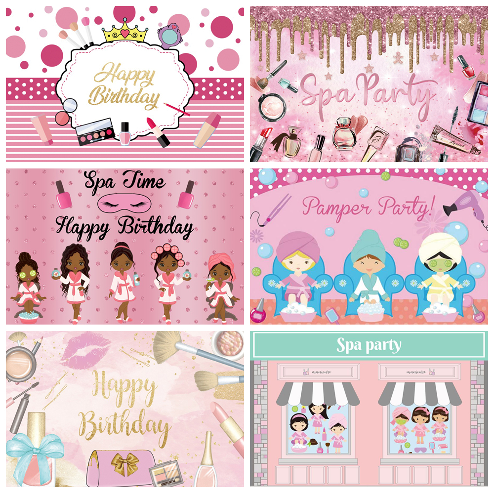 Beauty Makeup Girl Photo - Spa Party Backdrop for Photography Pink