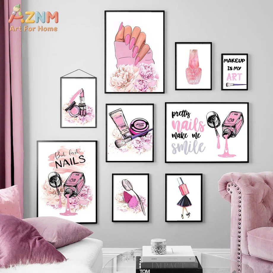 AZNM Pink Nail Makeup Canvas W - Makeup Is Beauty Quotes avaliação e preço