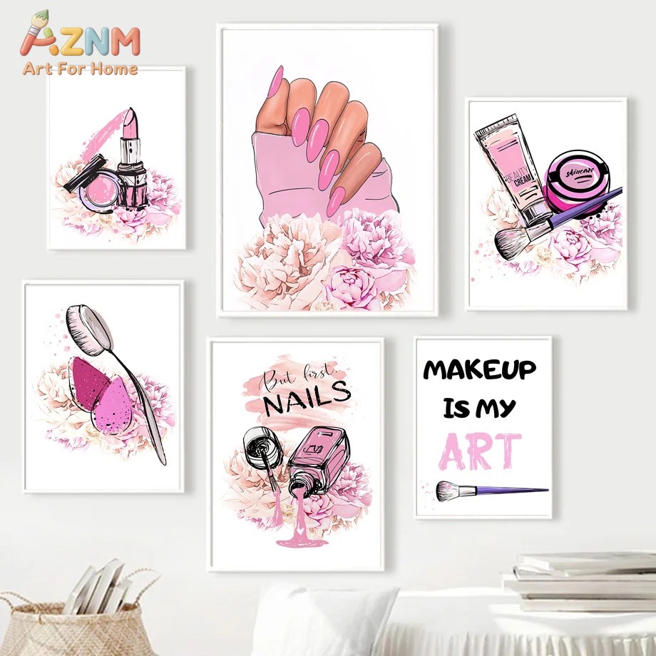 AZNM Pink Nail Makeup Canvas W - Makeup Is Beauty Quotes avaliação e preço