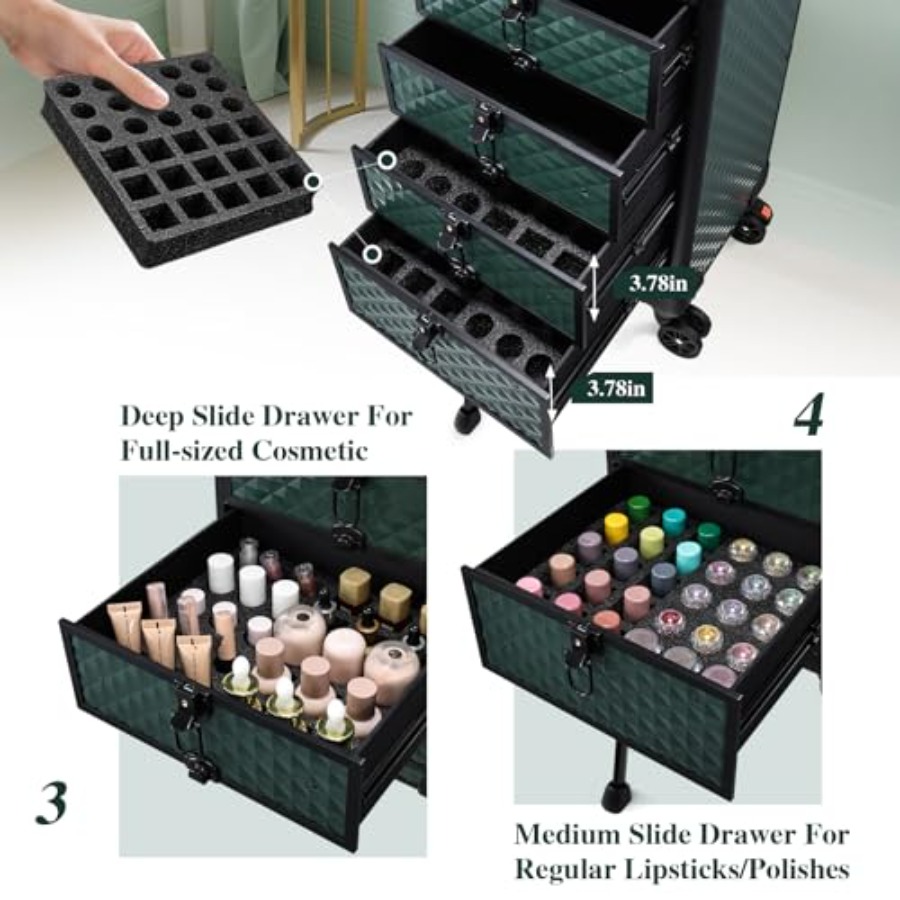 Nail Salon Cart with 4 Drawers - Beauty For You Makeup avaliação e preço
