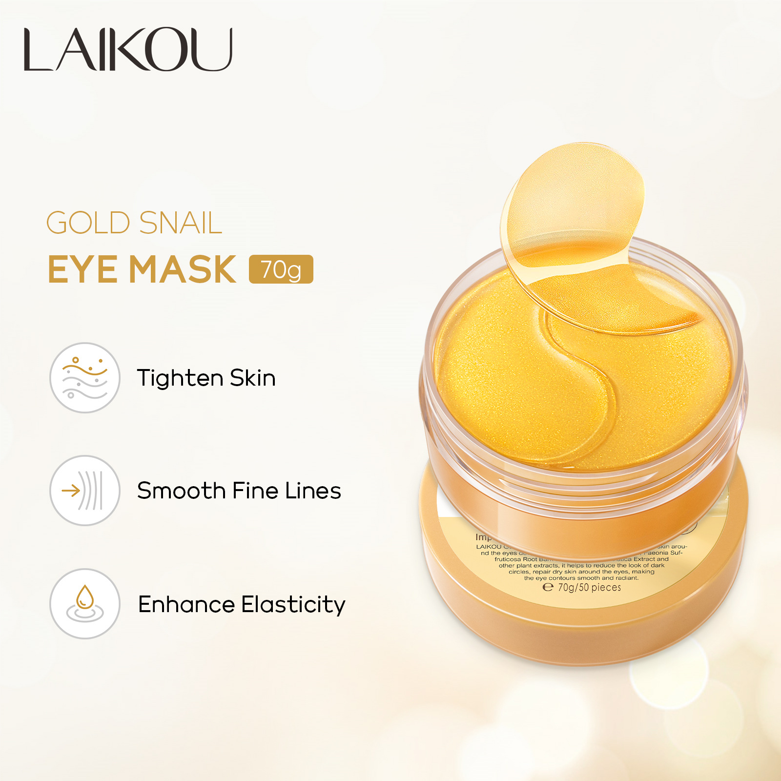 LAIKOU 50pcs Golden Snail Coll - Collagen Eye Patch avaliação e preço
