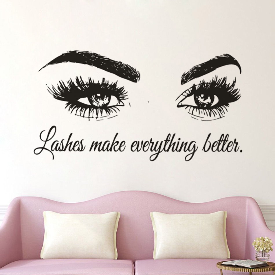 Eyelashes Vinyl Wall Decal Bea - Makeup Is Beauty Quotes avaliação e preço