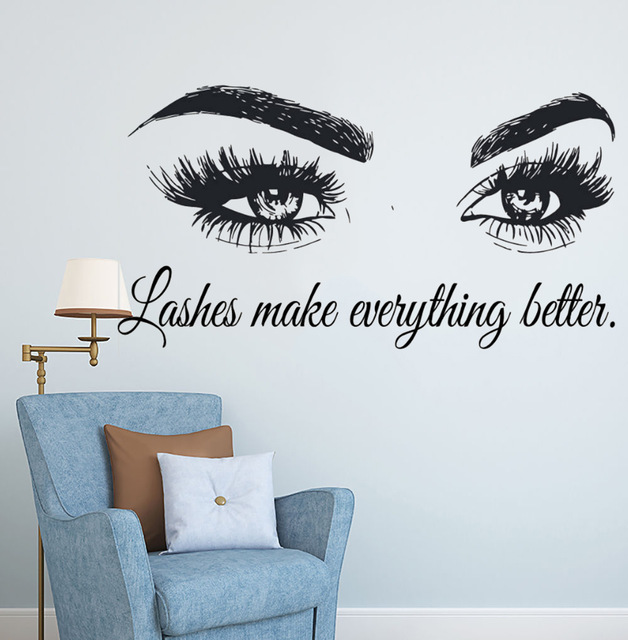 Eyelashes Vinyl Wall Decal Bea - Makeup Is Beauty Quotes avaliação e preço