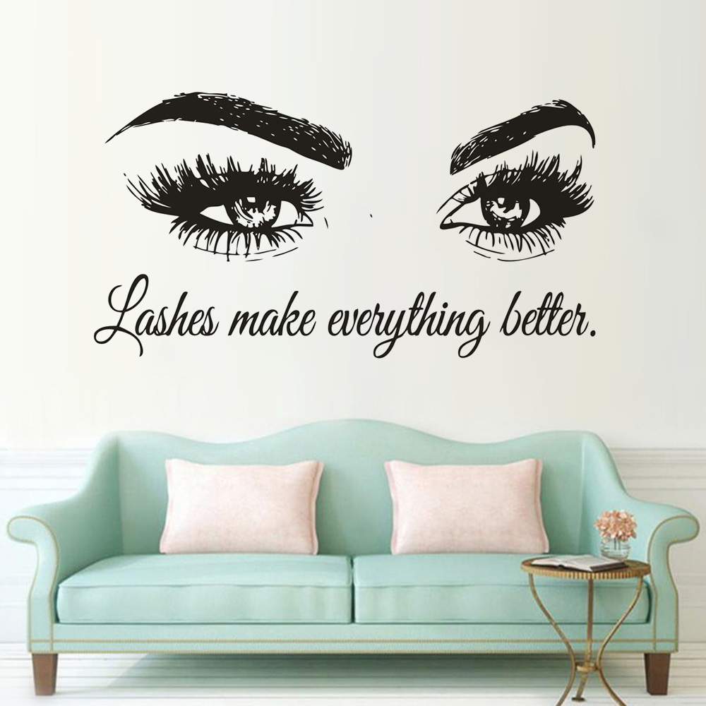 Eyelashes Vinyl Wall Decal Bea - Makeup Is Beauty Quotes avaliação e preço