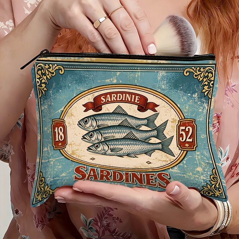 Retro Sardine Print Makeup Bag - Beauty Without Makeup avaliação e preço