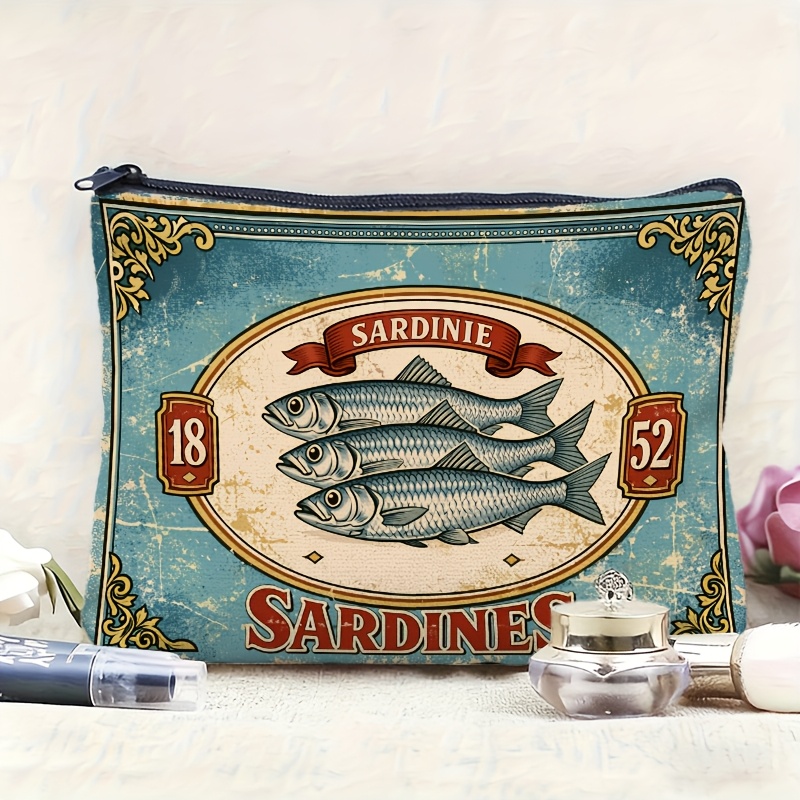Retro Sardine Print Makeup Bag - Beauty Without Makeup avaliação e preço