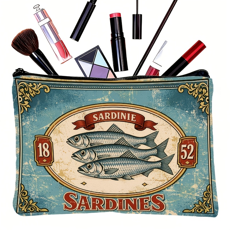 Retro Sardine Print Makeup Bag - Beauty Without Makeup avaliação e preço