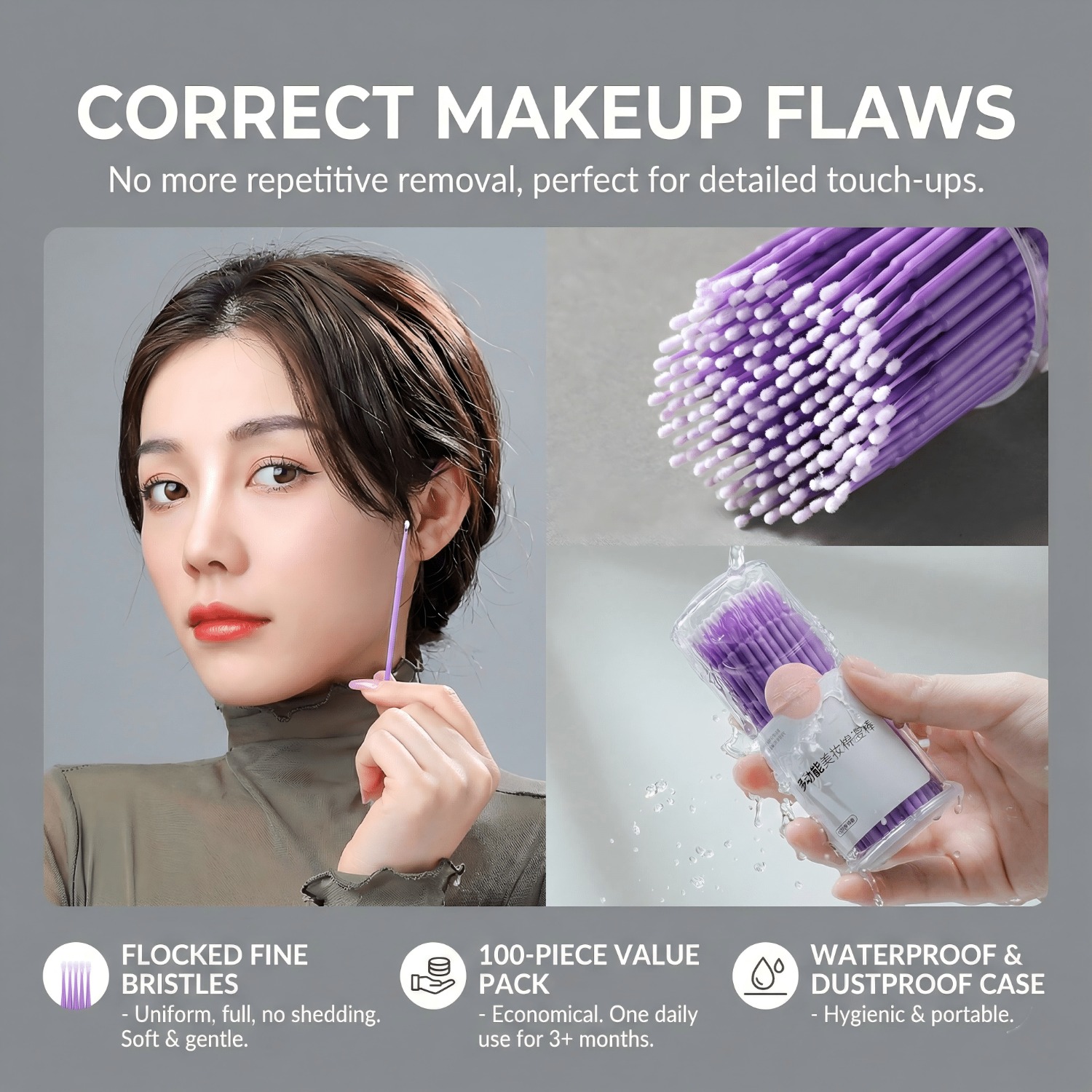 100Pcs Purple Micro Brushes Po - Beauty For You Makeup avaliação e preço